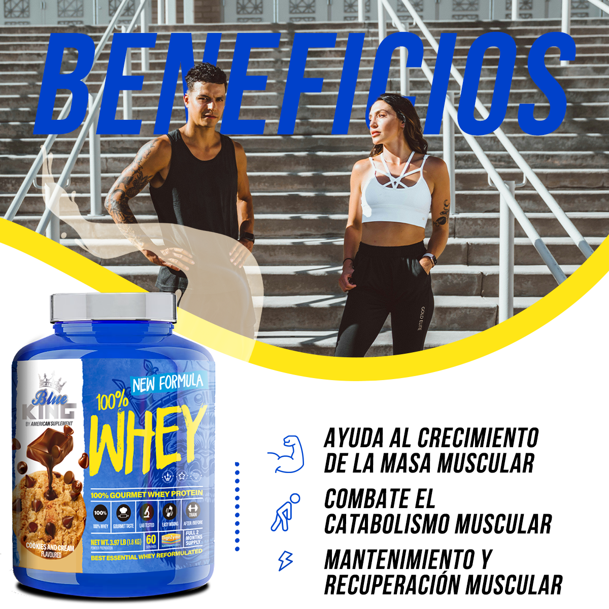 Proteina 100% Whey Blue King Supplement 1,8Kg Cookies - Imagen 4