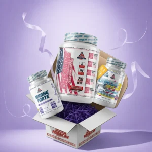 Pack Imprescindible Mujer +40 de American Suplement, con proteína de suero Premium Whey sabor fresa, un shaker rosa y monodosis de proteína. Ideal para mujeres activas.